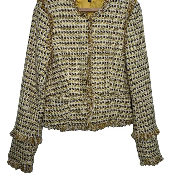 Lulu’s Boss Girl Yellow Multi Tweed Jacket Medium - Picture 6 of 15